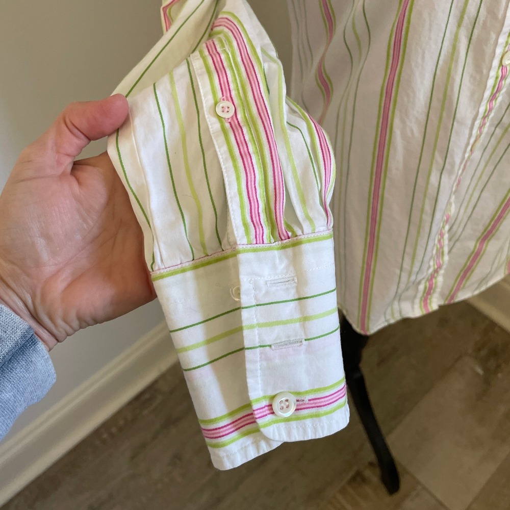 J.Crew Slim Fit Striped Button Down Shirt Small Vintage 90s White Retro Office - Picture 4 of 7